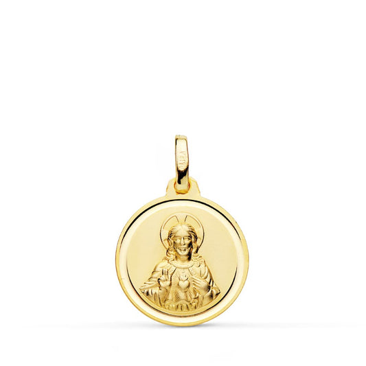 18K MEDALLA ORO AMARILLO CRISTO SAGRADO CORAZON JESUS BISEL 16 MM