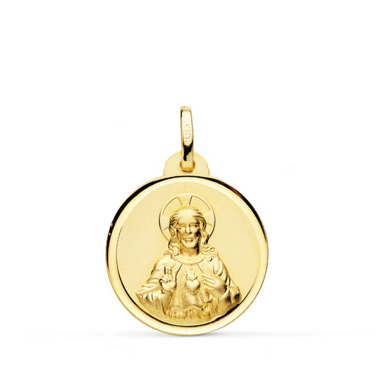 18K MEDALLA ORO AMARILLO CRISTO SAGRADO CORAZON DE JESUS BISEL 20 MM
