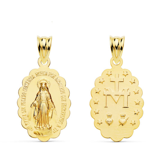 18K MEDALLA ORO AMARILLO VIRGEN DE LA MILAGROSA OVAL MATIZADA 23.5X15 MM