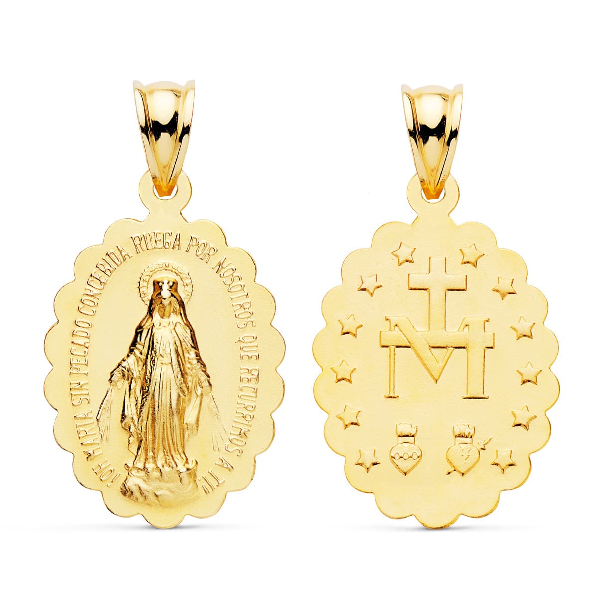 18K MEDALLA ORO AMARILLO VIRGEN DE LA MILAGROSA OVAL MATIZADA 25X18 MM