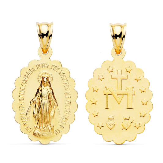 18K MEDALLA ORO AMARILLO VIRGEN DE LA MILAGROSA OVAL MATIZADA 25X18 MM
