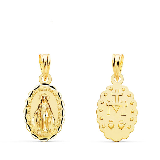 9K Medalla Oro Amarillo Virgen De La Milagrosa Oval Tallada 15X10 Mm