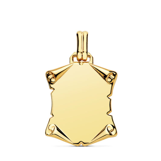 9K PLACA CHAPA COLGANTE PERGAMINO ORO AMARILLO LISO BRILLO PAPIRO. 22X20 MM