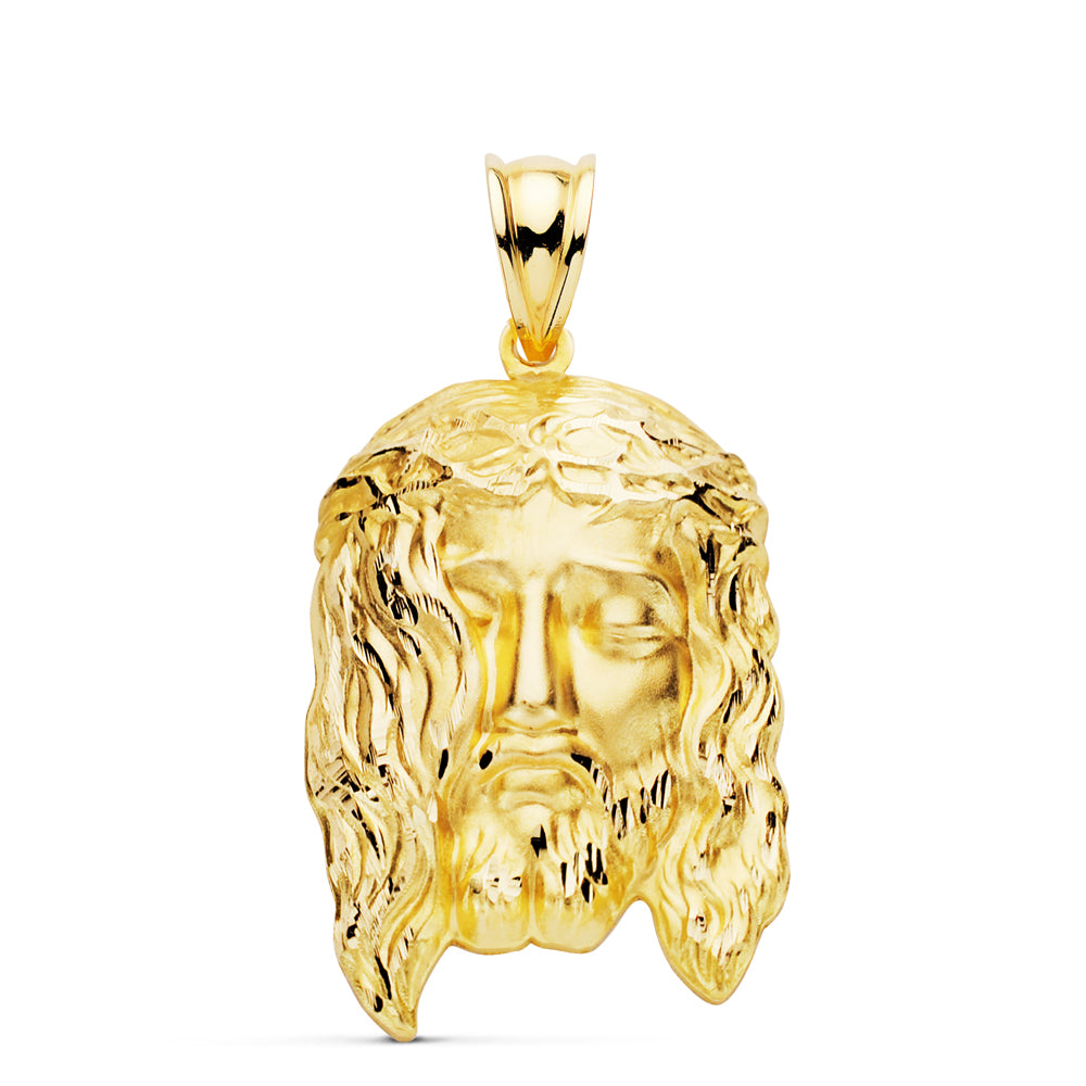 9K Colgante Oro Amarillo Cabeza De Cristo Estampado. 30X19 Mm