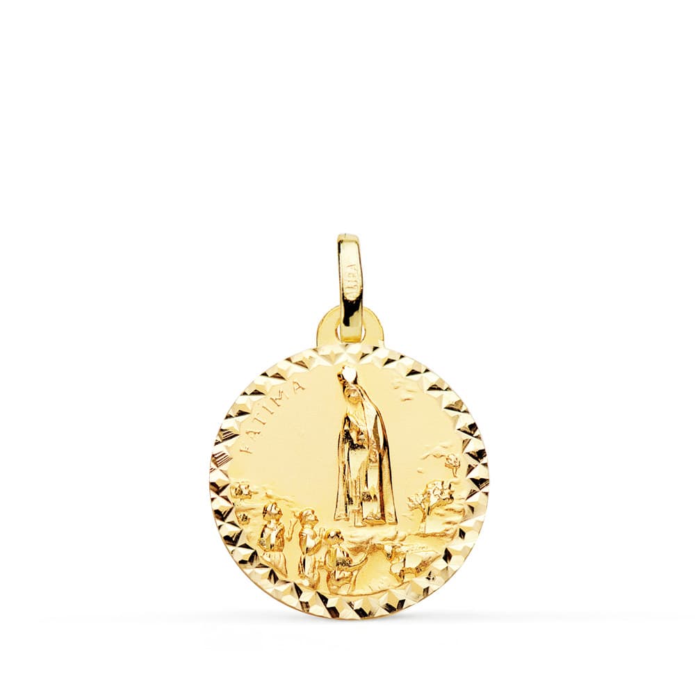18K MEDALLA ORO AMARILLO VIRGEN DE FATIMA TALLA CRUZADA 18 MM