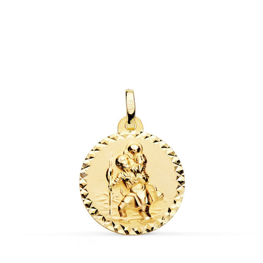 18K MEDALLA ORO AMARILLO SAN CRISTOBAL TALLA CRUZADA 18 MM