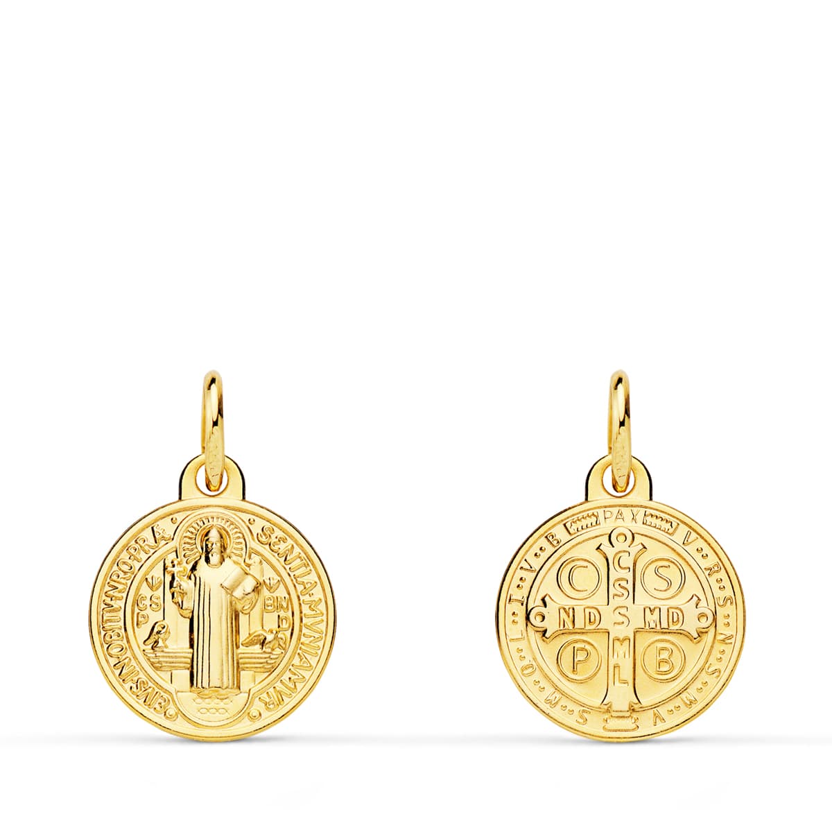 18K MEDALLA ESCAPULARIO ORO AMARILLO SAN BENITO MONJE 12 MM MATIZADA