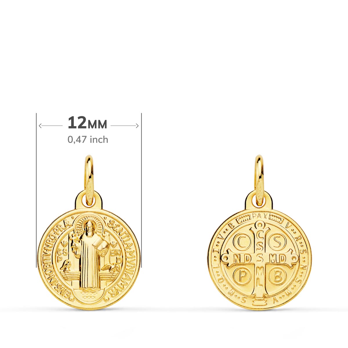 18K MEDALLA ESCAPULARIO ORO AMARILLO SAN BENITO MONJE 12 MM MATIZADA
