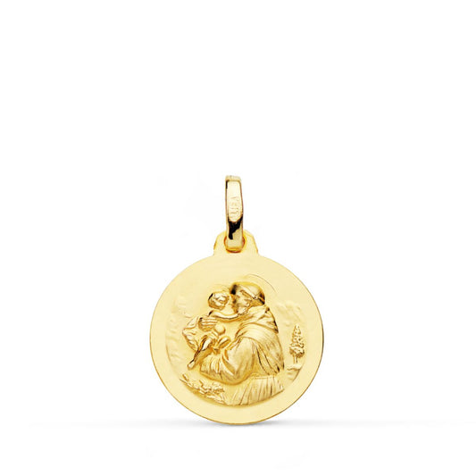 9K Medalla Oro Amarillo San Antonio Matizada Lisa 16 Mm