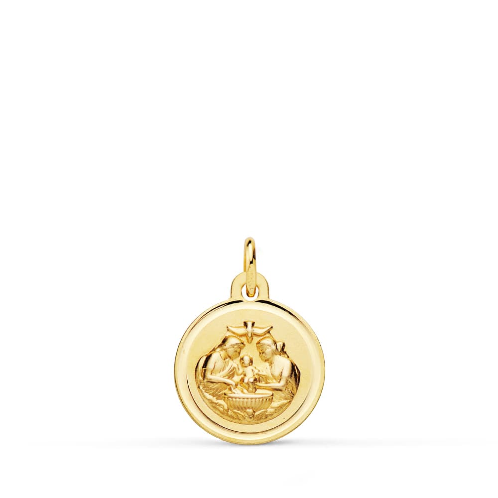 18K Medalla Oro Amarillo Nuevo Bautismo Bisel 12 Mm
