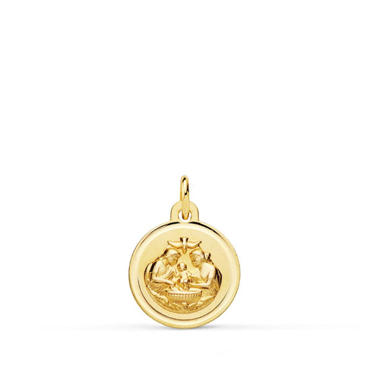 18K Medalla Oro Amarillo Nuevo Bautismo Bisel 12 Mm