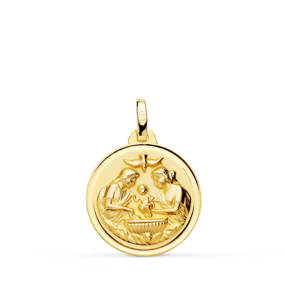 18K Medalla Oro Amarillo Nuevo Bautismo Bisel 18 Mm