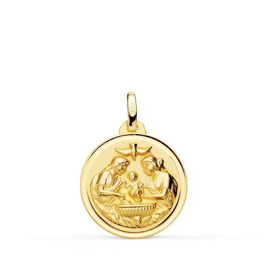 18K Medalla Oro Amarillo Nuevo Bautismo Bisel 18 Mm