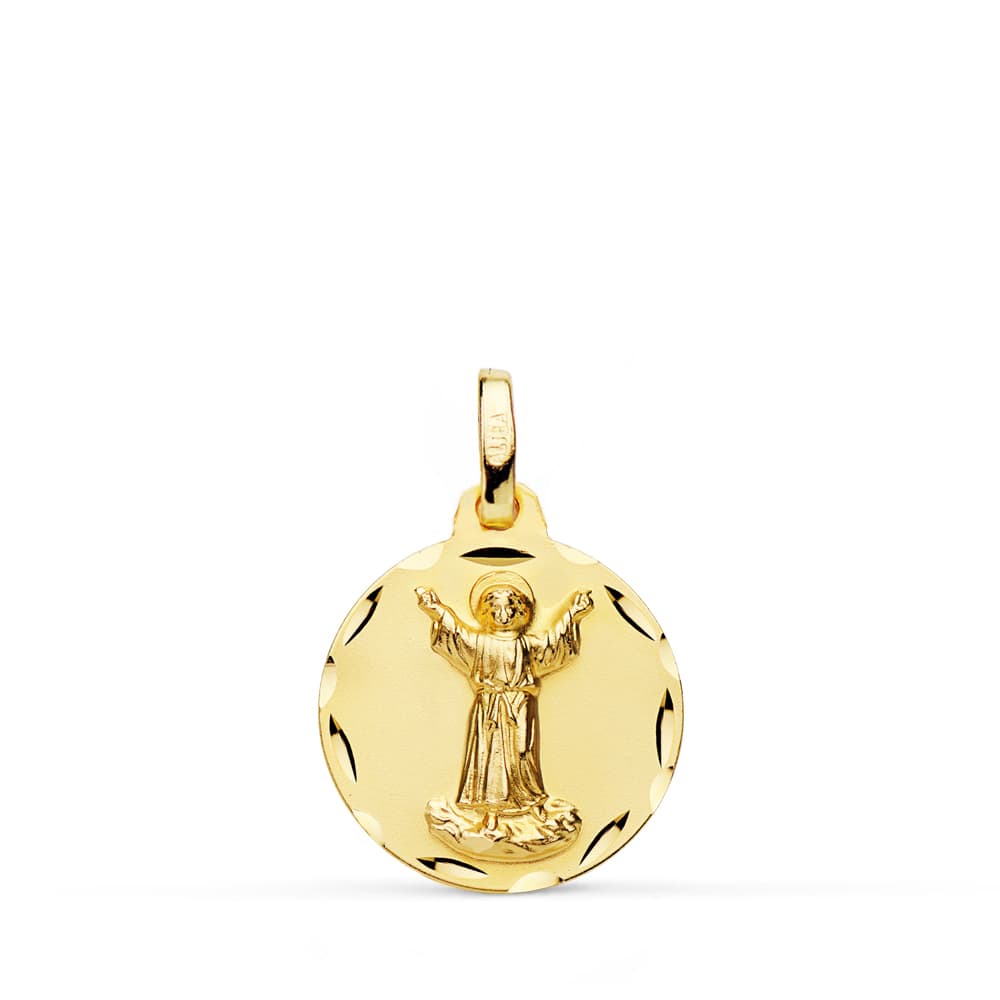 18K Medalla Oro Amarillo Divino Niño Tallada 16 Mm