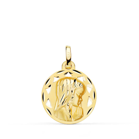 18K Medalla Oro Amarillo Calada Virgen Niña Perfil Tallada 18 Mm