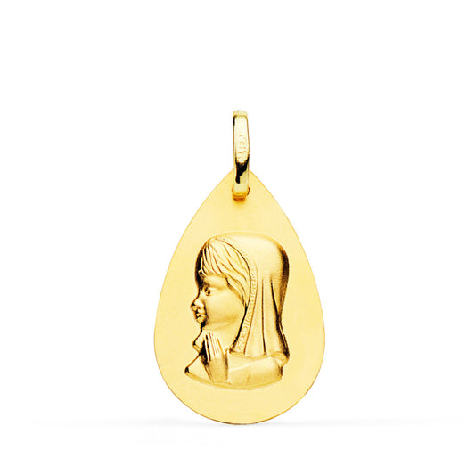18K MEDALLA ORO AMARILLO VIRGEN NIÑA GOTA LISO 23X15 MM