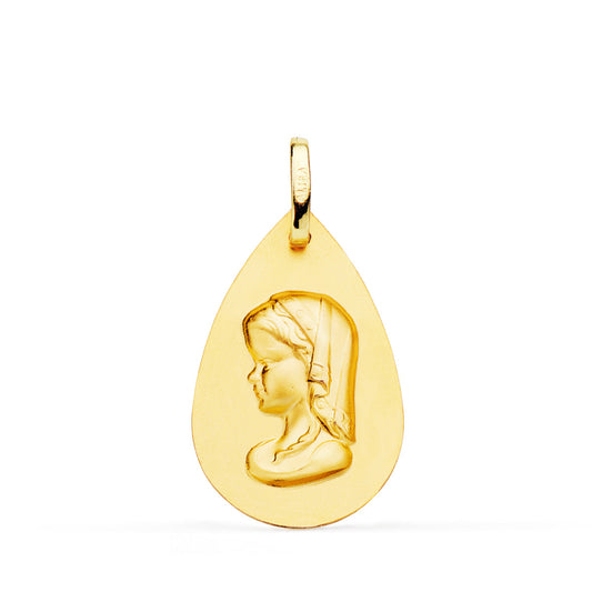 18K MEDALLA ORO AMARILLO VIRGEN NIÑA GOTA LISO 23X15 MM