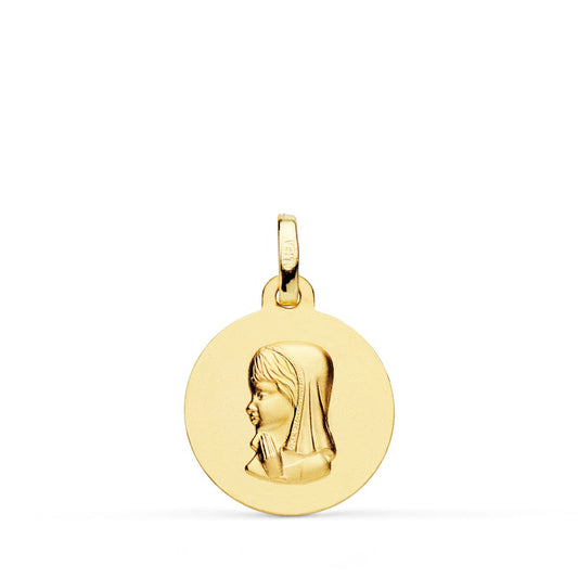 18K MEDALLA ORO AMARILLO VIRGEN NIÑA LISA 16 MM