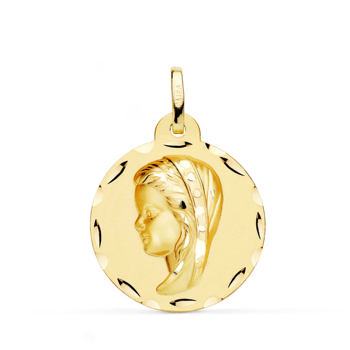 18K MEDALLA ORO AMARILLO VIRGEN NIÑA TALLADA 24 MM