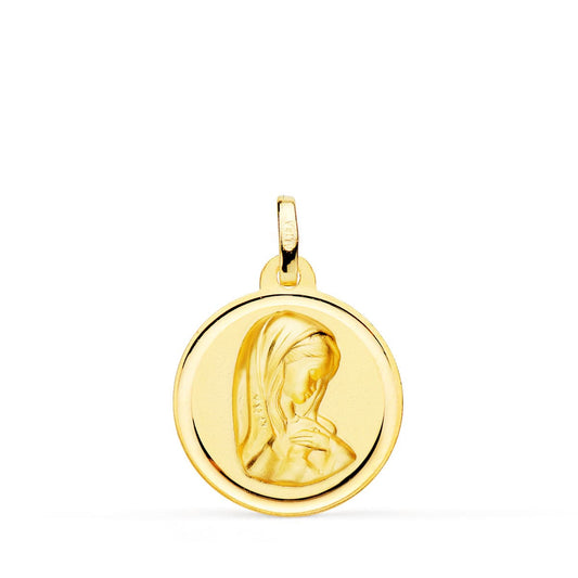 18K Medalla Oro Amarillo Virgen Niña Bisel 18 Mm