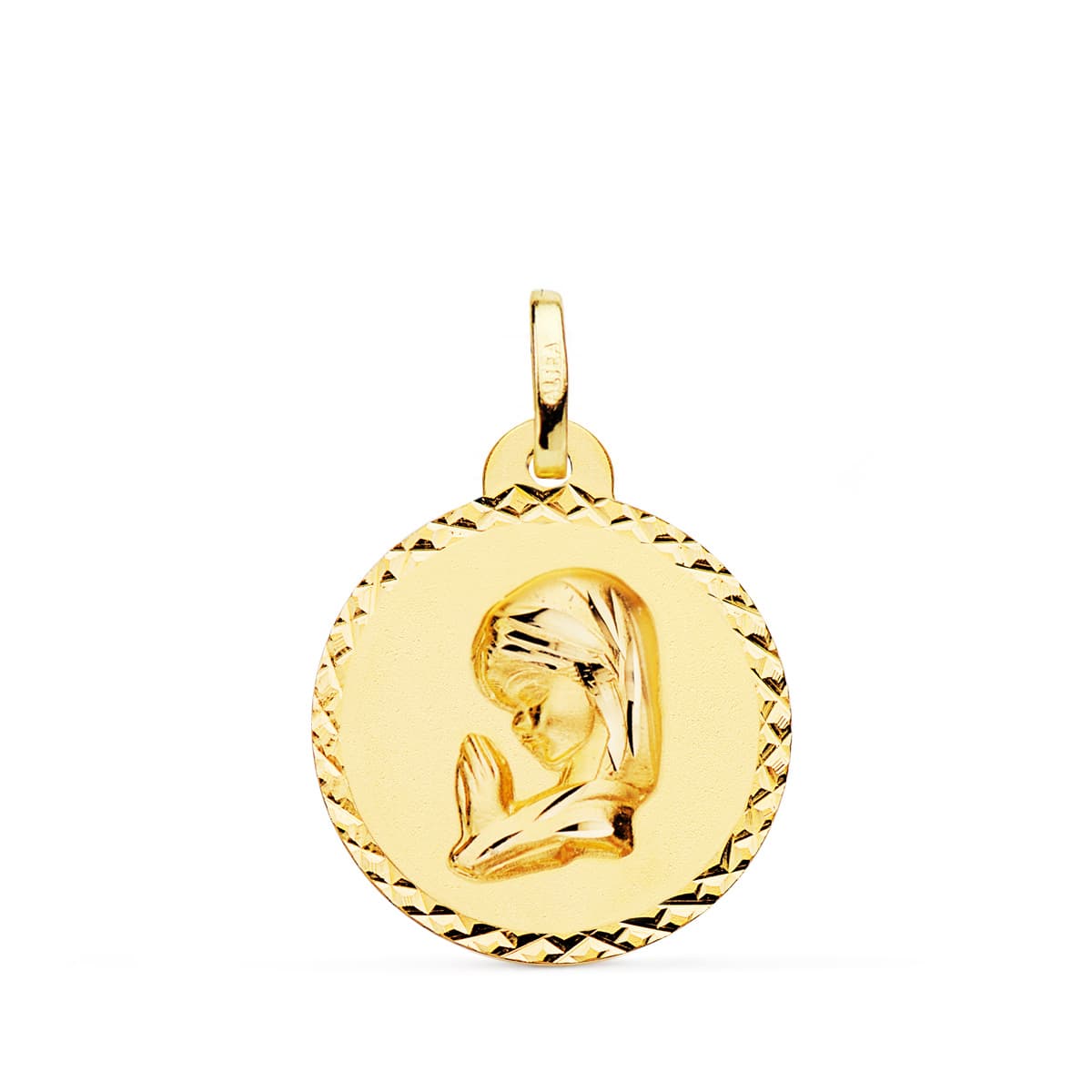18K MEDALLA ORO AMARILLO VIRGEN NIÑA TALLA CRUZADA 20 MM