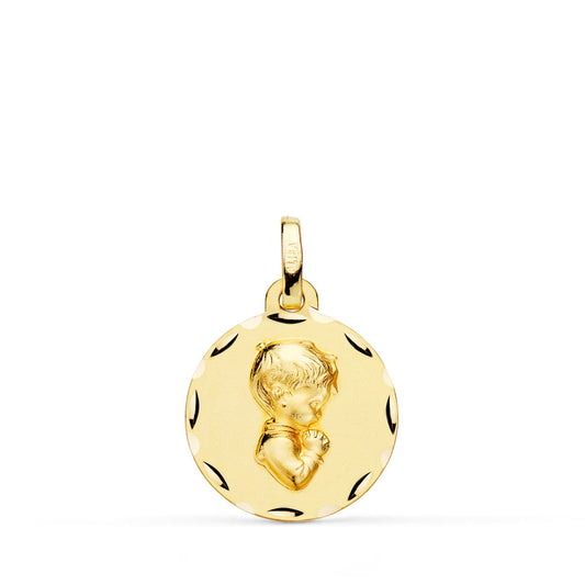 9K Medalla Oro Amarillo Niño De Comunion Perfil Tallada 16 Mm