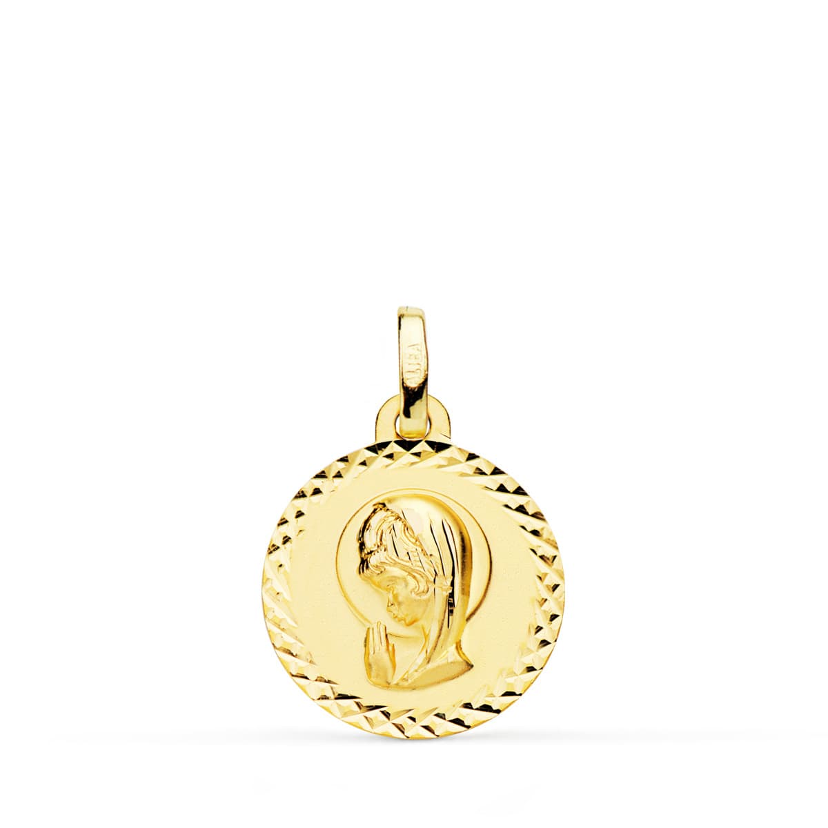 18K MEDALLA ORO AMARILLO VIRGEN NIÑA TALLA CRUZADA 16 MM