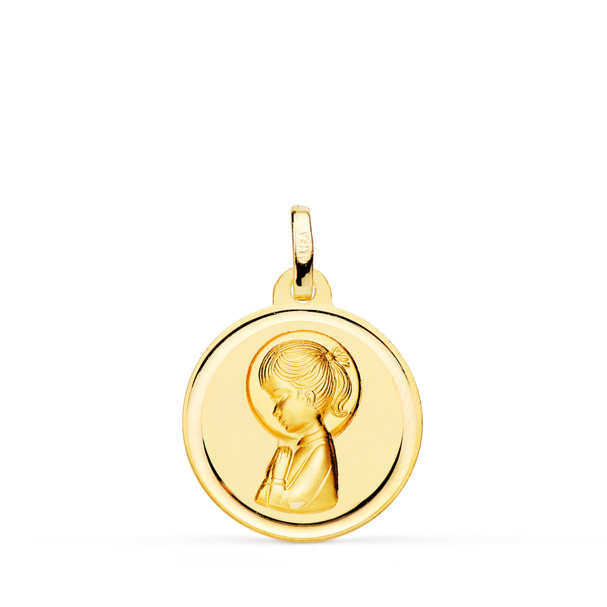 18K MEDALLA ORO AMARILLO VIRGEN NIÑA LISA 18 MM