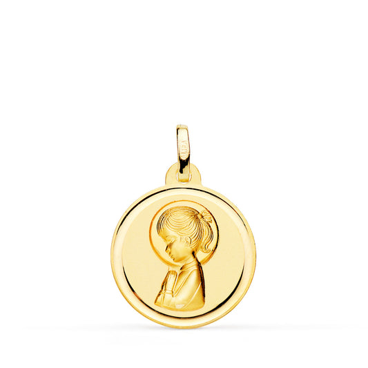 18K MEDALLA ORO AMARILLO VIRGEN NIÑA LISA 18 MM