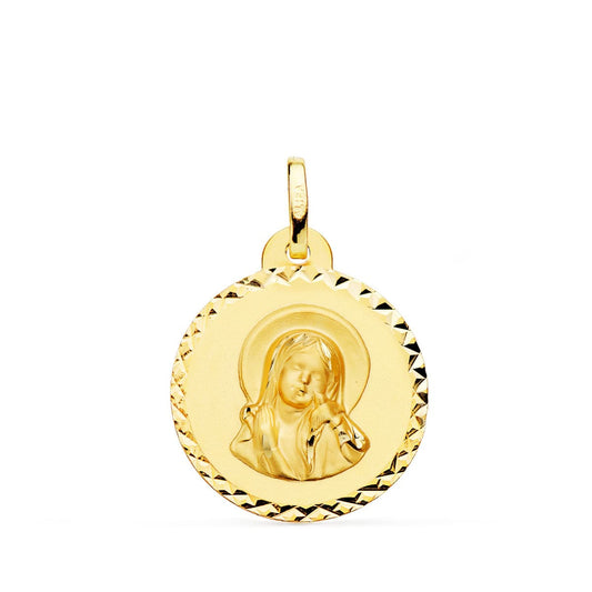 18K Medalla Oro Amarillo Virgen Maria Y Espiritu Santo Talla Cruzada 20 Mm