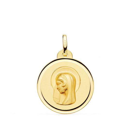 18K Medalla Oro Amarillo Virgen Maria ( Regina Caelorum ) Bisel 16 Mm