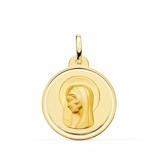 18K Medalla Oro Amarillo Virgen Maria ( Regina Caelorum ) Bisel 22 Mm