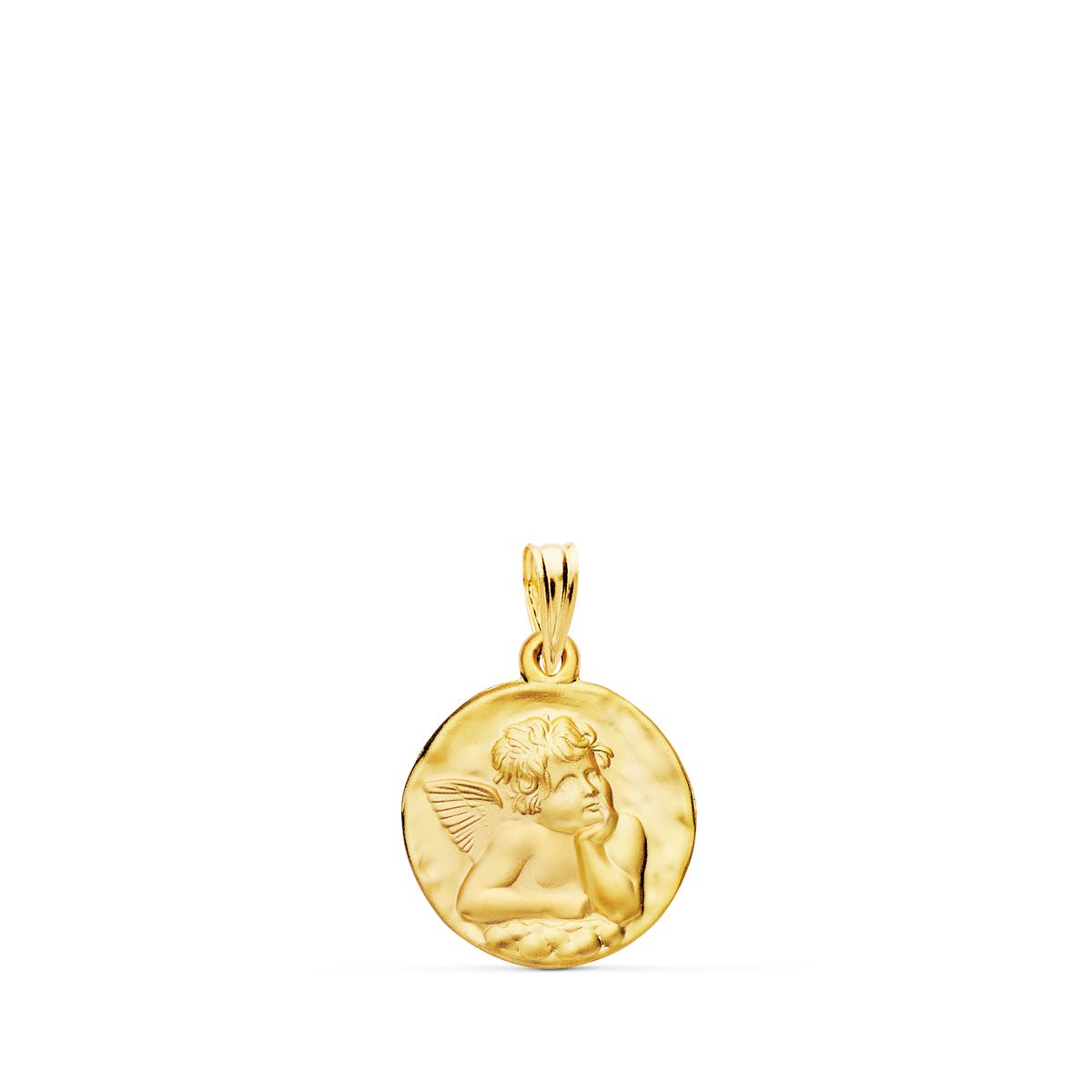18K MEDALLA ORO AMARILLO REDONDA ANGELITO BURLON MATIZADO 16 MM