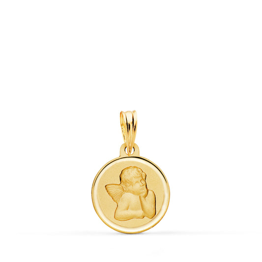 18K Medalla Oro Amarillo Angel Burlon Bisel 12Mm.