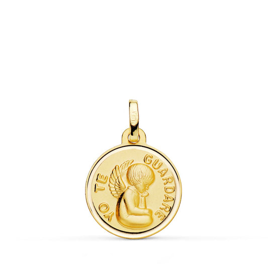18K Medalla Oro Amarillo Angel " Yo Te Guardare " Bisel 16 Mm