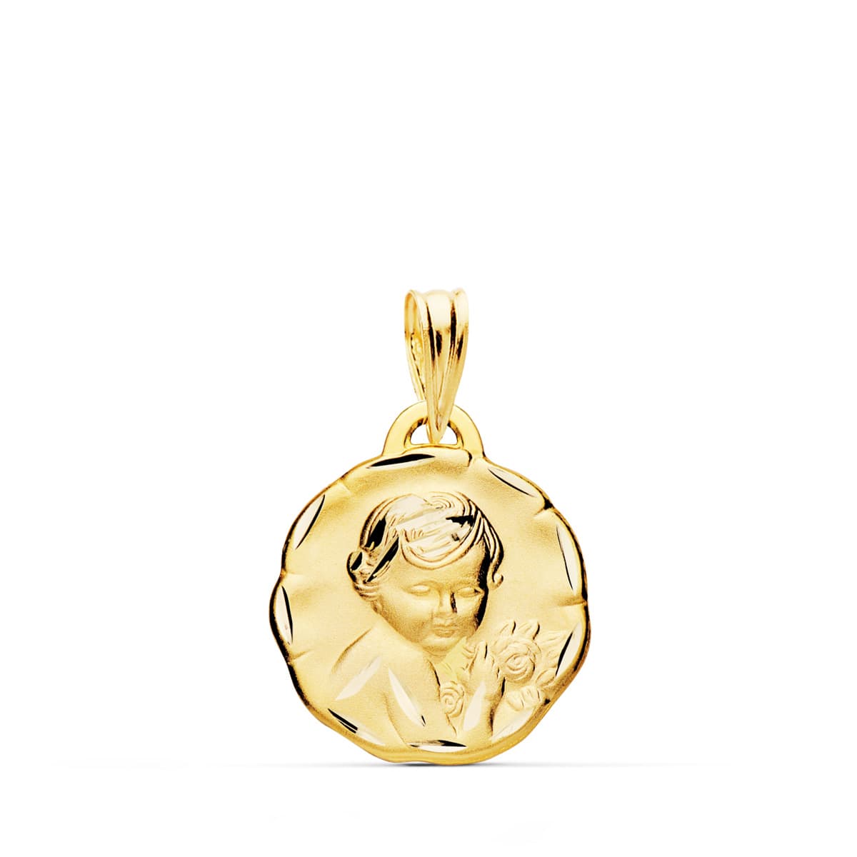 18K Medalla Oro Amarillo Angel Querubin Tallado 15 Mm