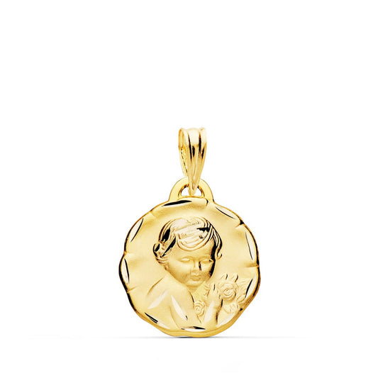18K Medalla Oro Amarillo Angel Querubin Tallado 15 Mm