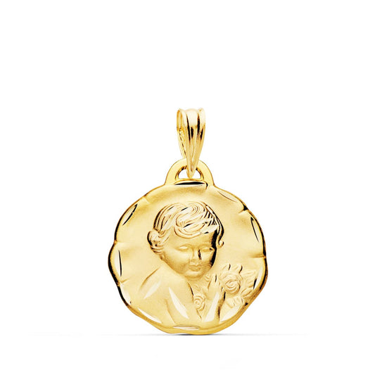18K Medalla Oro Amarillo Angel Querubin Tallado 19 Mm
