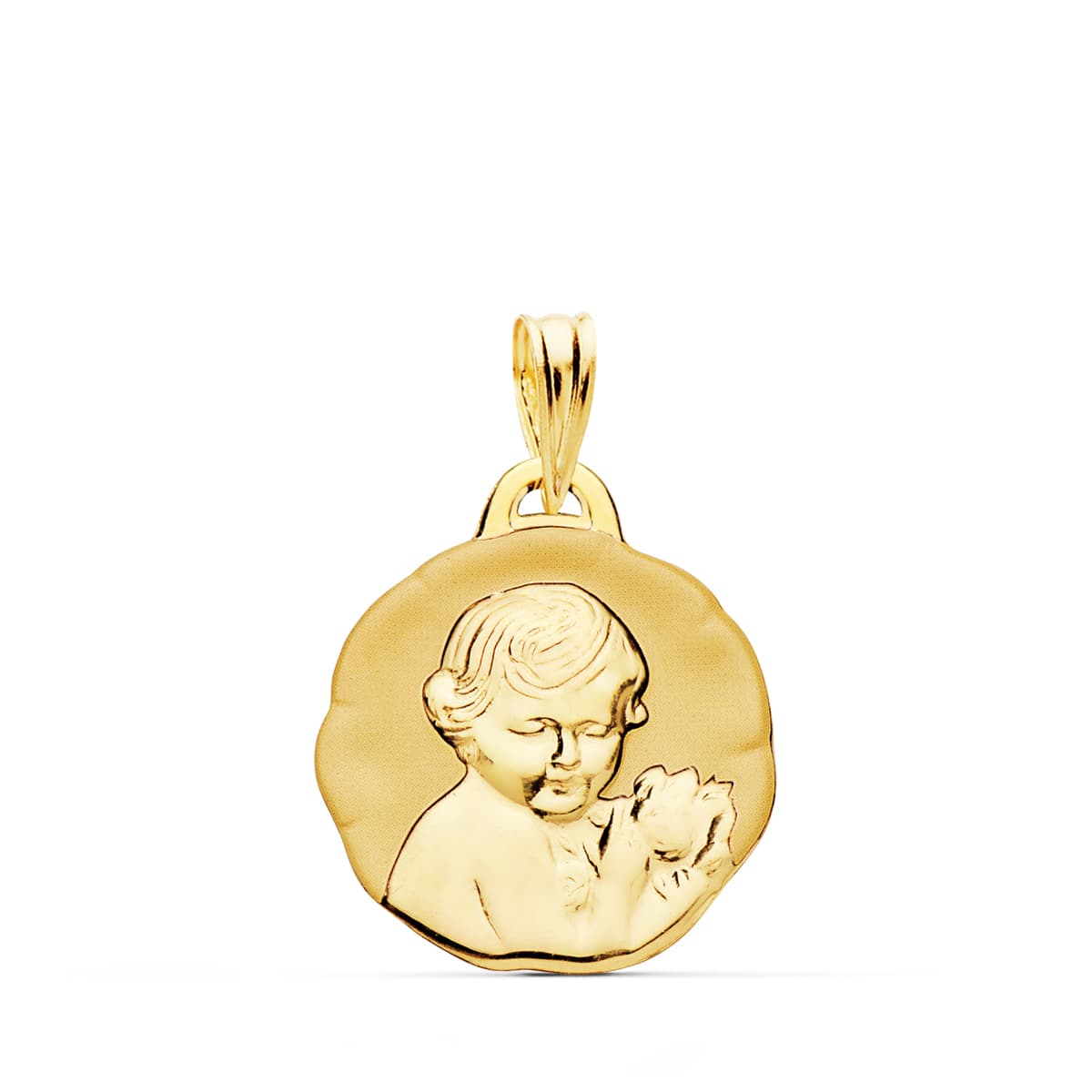 18K Medalla Oro Amarillo Angel Querubin Brillo 19 Mm