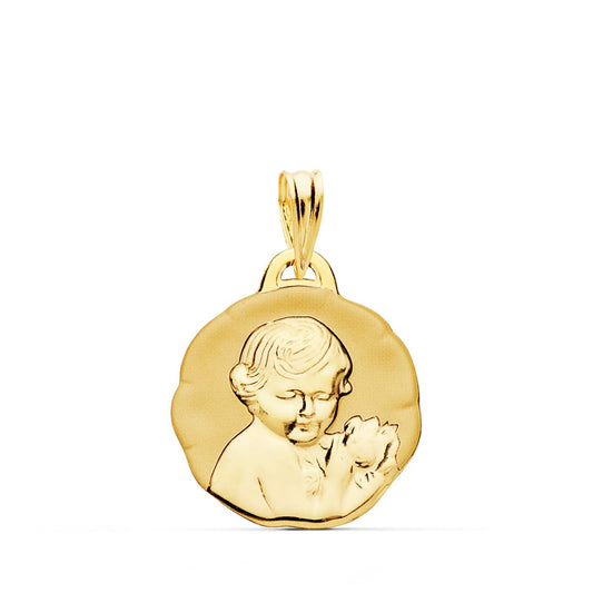 18K Medalla Oro Amarillo Angel Querubin Brillo 19 Mm