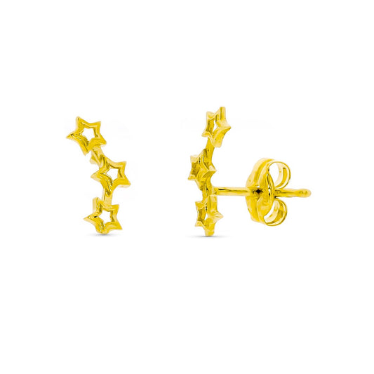 9K Pendientes Oro Amarillo Trepadores Estrella 10X4 Mm Cierre Presion